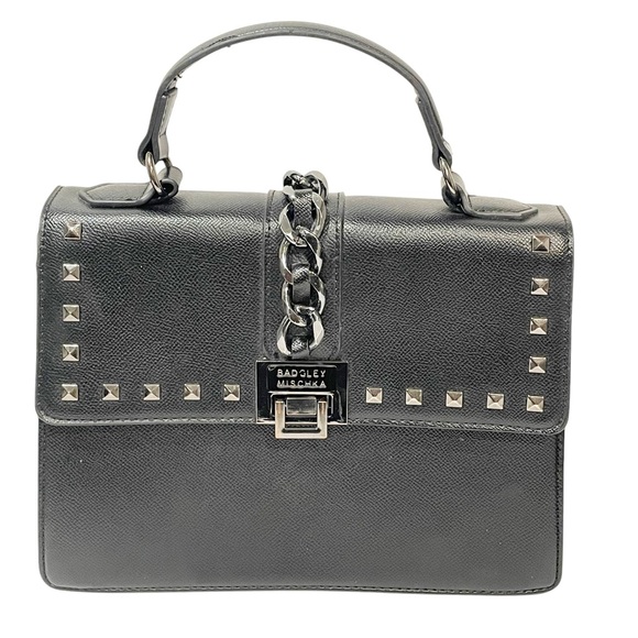 Badgley Mischka Handbags - Badgley‎ Mischka Black Vegan Leather Top Handle Studded Chain Link Bag